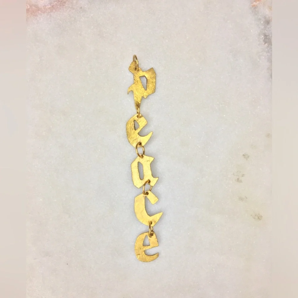 Gold Peace Necklace, handcrafted peace gold tone pendant w/24k gold plated chain - Picture 8 of 15